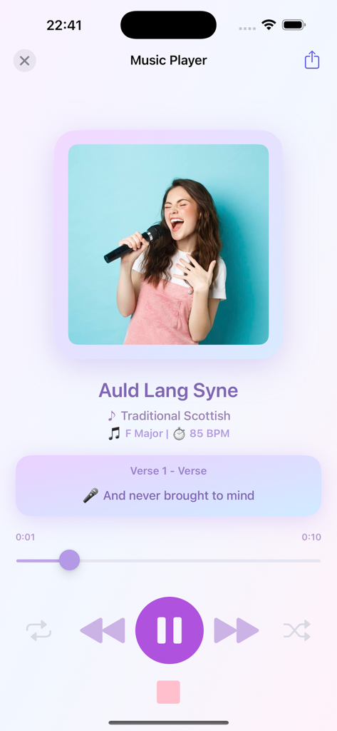 Pretube - No ads in video - Pretube mobile app music player screen showing song lyrics and playback controls