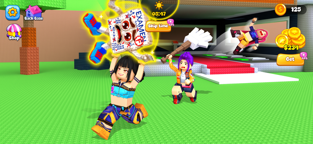 Get All Brainzot: Full Mod - Personagens explorando um mundo 3D blocoso para coletar memes únicos em Get All Brainzot