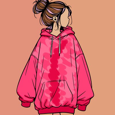 realistic girl with a oversized sweatshirt on and a bun