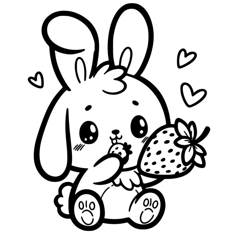 cute bunny eating a strawberry