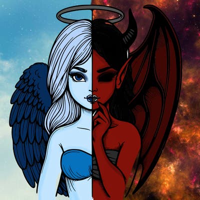 realistic angel half demon