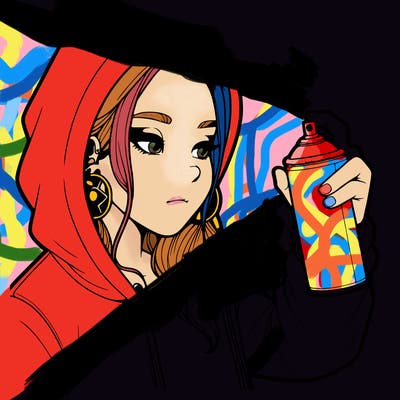 a realistic girl, spray painting