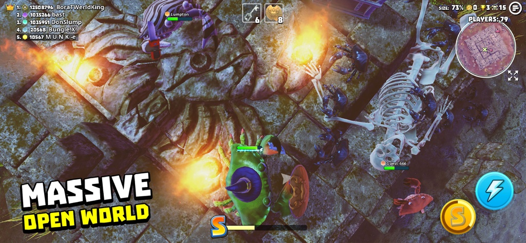 King of Crabsで、魔法使いの帽子をかぶった緑のカニが広大なオープンワールドを探索しています