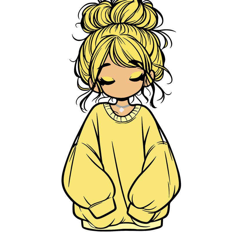 girl with baggy sweatshirt and messy bun