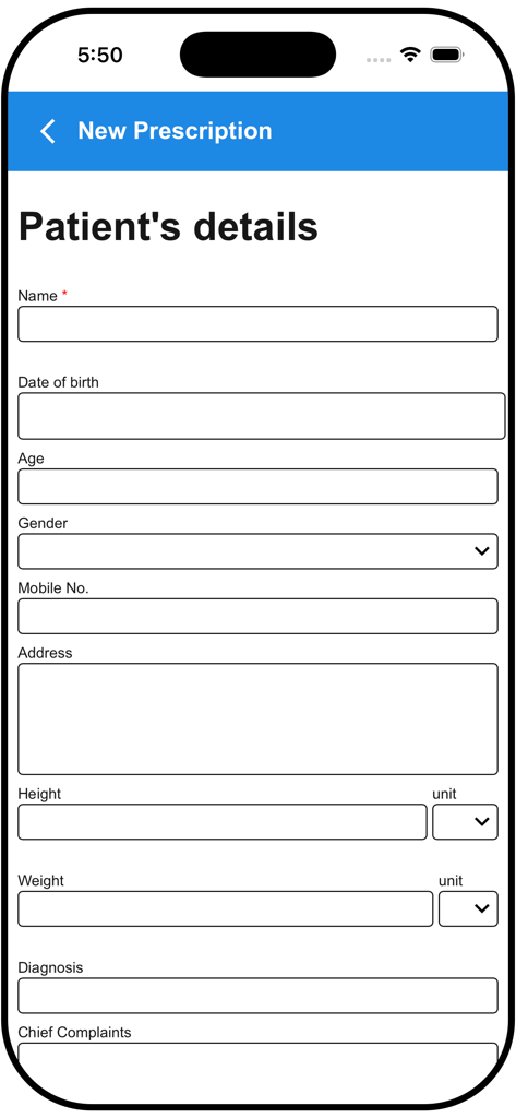 Digital Prescription Maker - Digital Prescription Maker patient information input screen