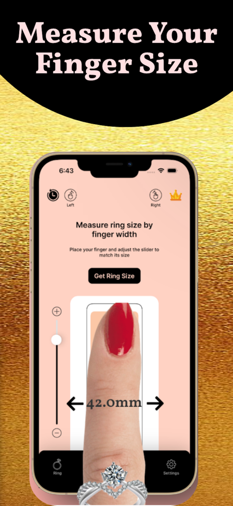 Ring Sizer - Ring Size Measure - A person measuring their finger width using the Ring Sizer mobile app for accurate jewelry sizing.