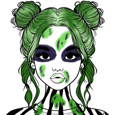 realistic girl with two buns in hair and lips