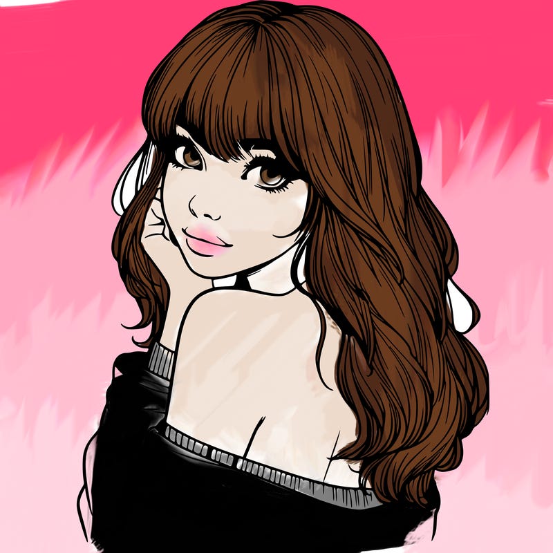 realistic girl with bangs looking over her shoulder