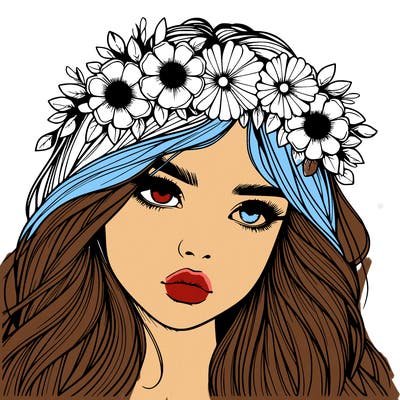 realistic girl with flowers crown