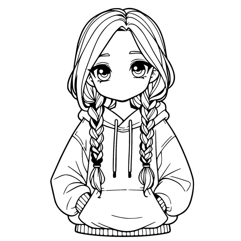 a realistic girl with a oversized hoodie and she has braids