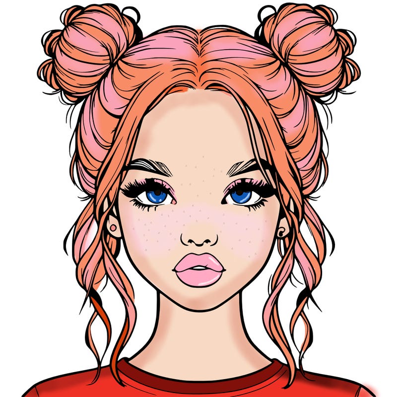 realistic girl with two buns in hair and lips