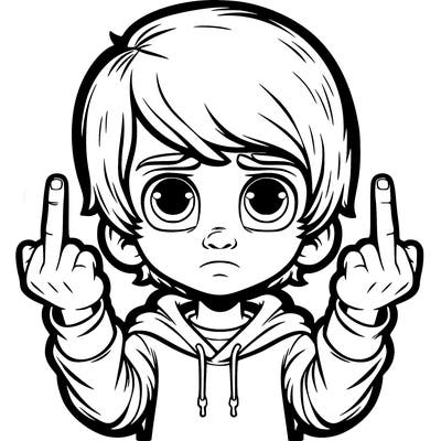 very realistic boy holding both middle fingers