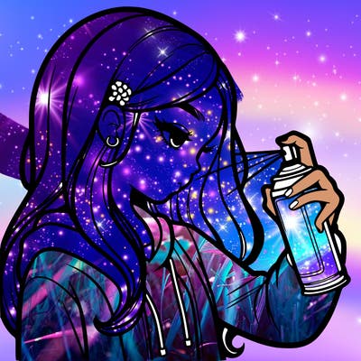 a realistic girl spray painting