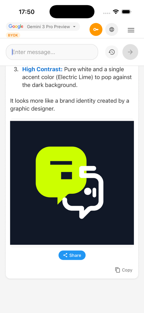 GG AI Chat interface generating a high contrast lime green and white SVG vector graphic.