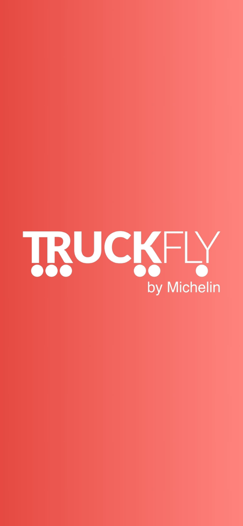 Truckfly - Truck GPS - Truckfly by Michelin App-Startbildschirm mit weißem Logo auf rotem Hintergrund