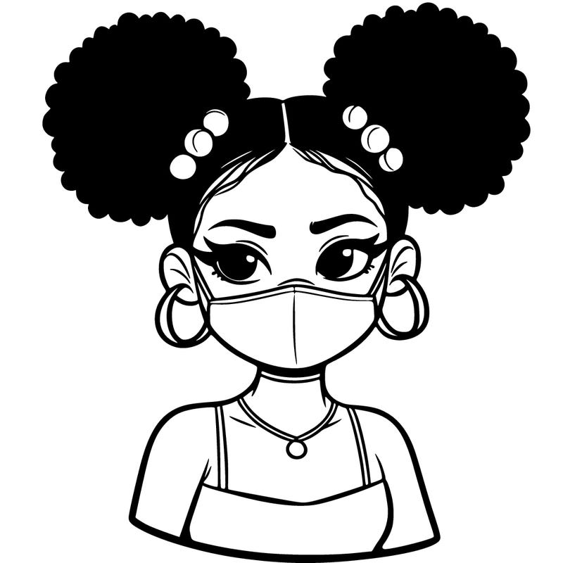 black. girl in mask teen two afro puff