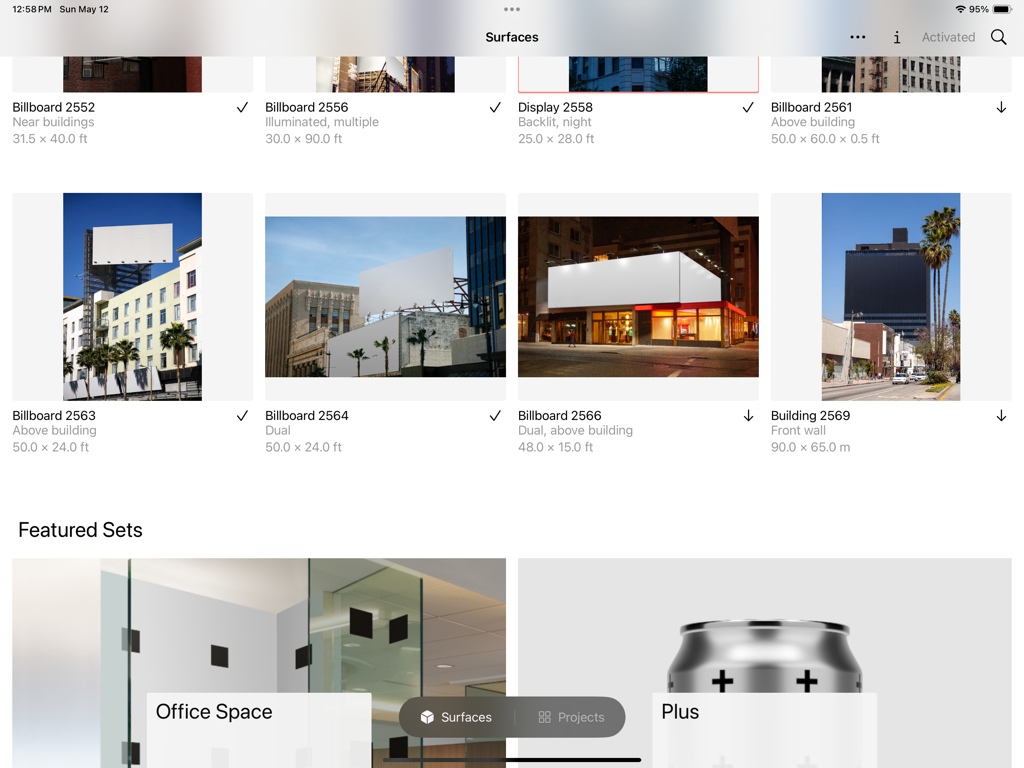 LiveSurface Vision - A gallery of real world surface templates in the LiveSurface Vision app for design visualization.