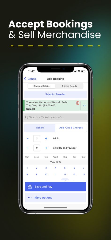 Peek Professional - Peek Professional app screen for adding new bookings and selling merchandise