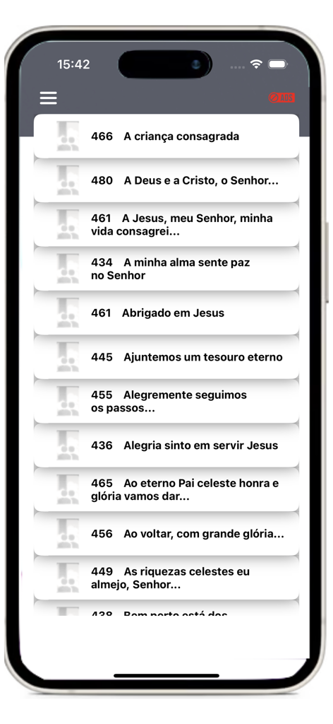 Hinário CCB Nº 05 - A list of numbered Christian hymns in the Hinário CCB Nº 05 mobile app