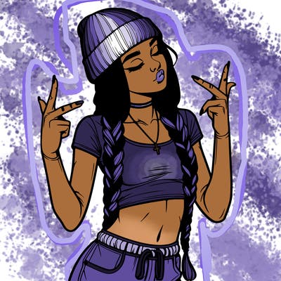 realistic teenage girl with braids and a beanie and crop top doing 🫶🏼