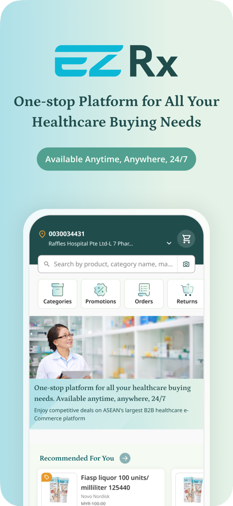 EZ Rx mobile application for healthcare professionals to order and return medical supplies 24 7