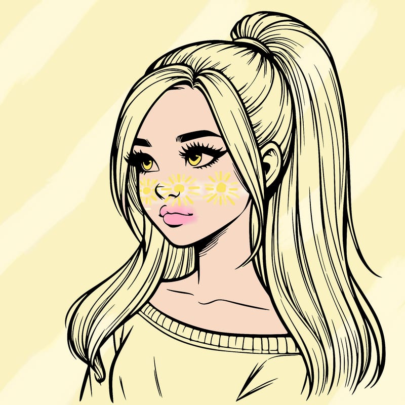 realistic girl with a high ponytail