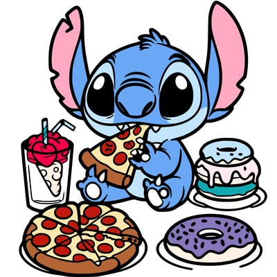 stich eating pizza and donuts