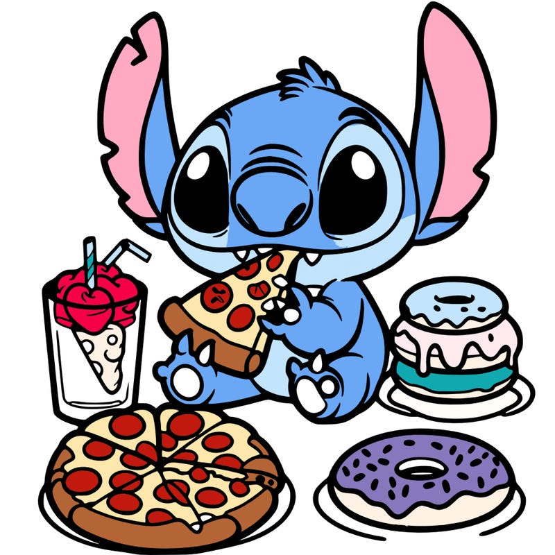 stich eating pizza and donuts