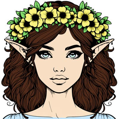 realistic female elf with flower crown