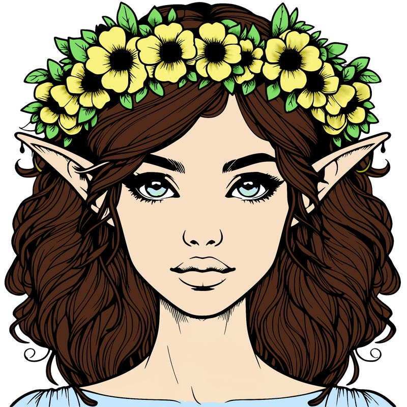 realistic female elf with flower crown