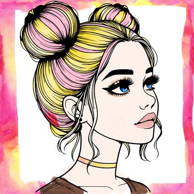 realistic girl with buns on the top of her head