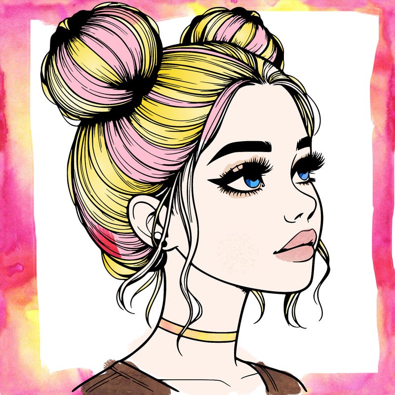 realistic girl with buns on the top of her head