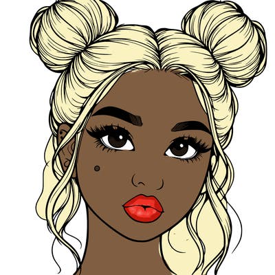 realistic girl with two buns on her hair and lips