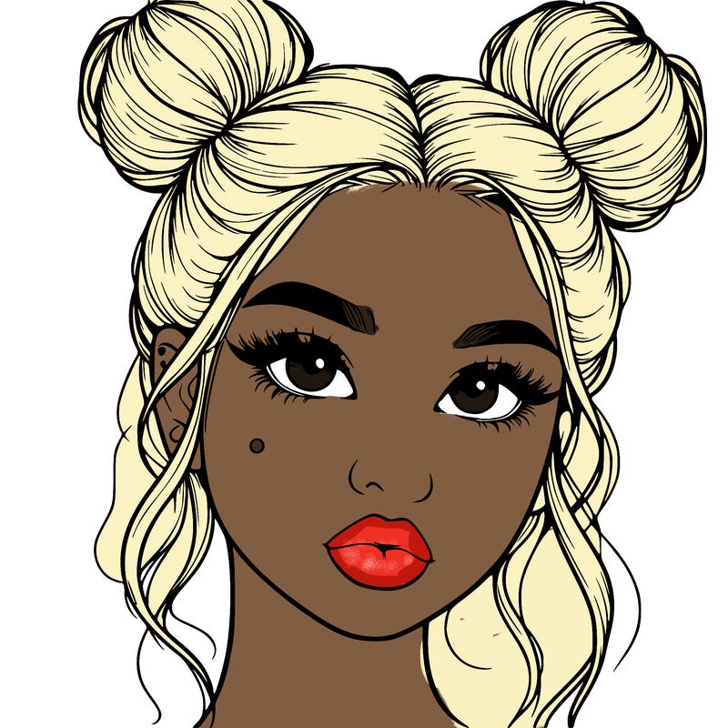 realistic girl with two buns on her hair and lips