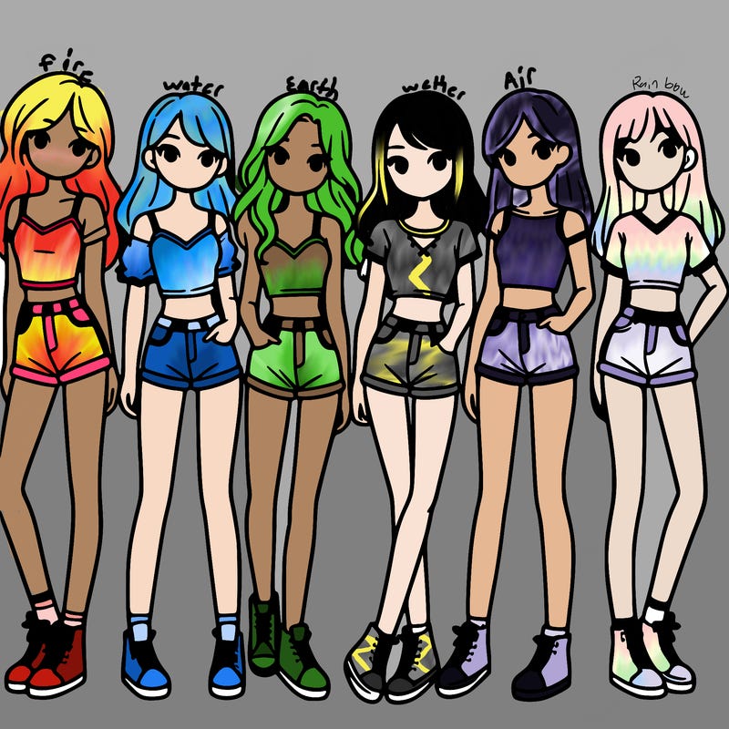 a group of girls wearing crop tops and shorts