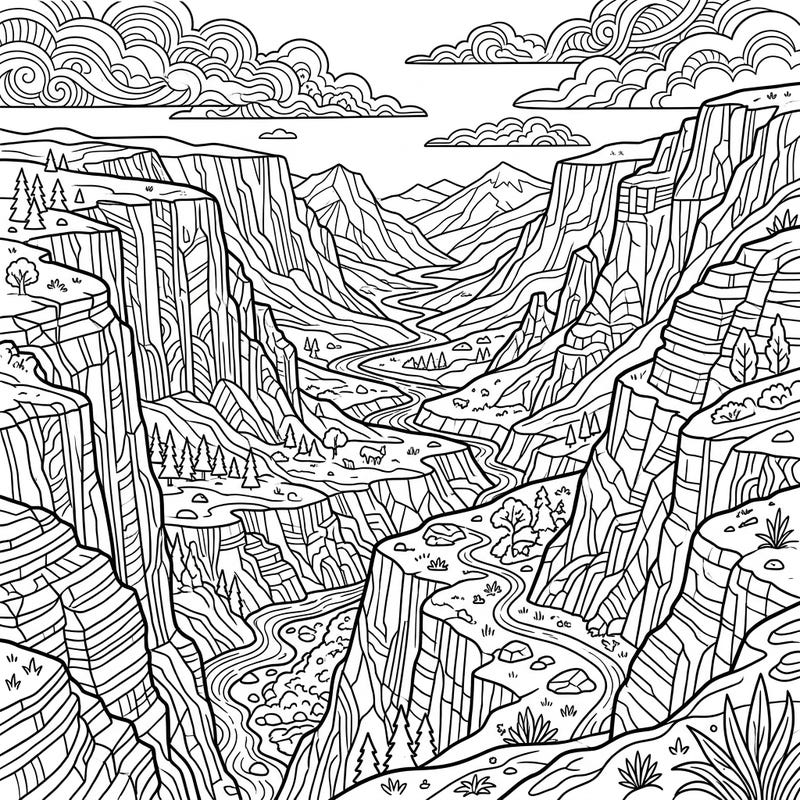 Unleash your creativity with this detailed coloring page featuring stunning rift valleys. Perfect for teens seeking an engaging artistic challenge and a journey into geological wonders.