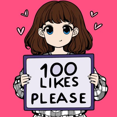 a girl holding a sign saying 100 likes please