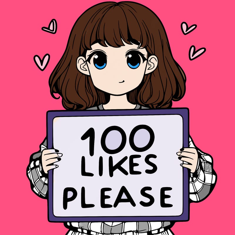 a girl holding a sign saying 100 likes please