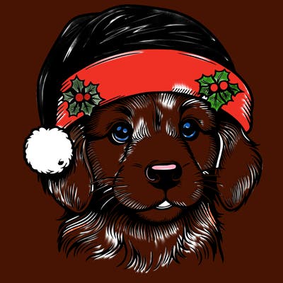 realistic dog wearing a santa hat