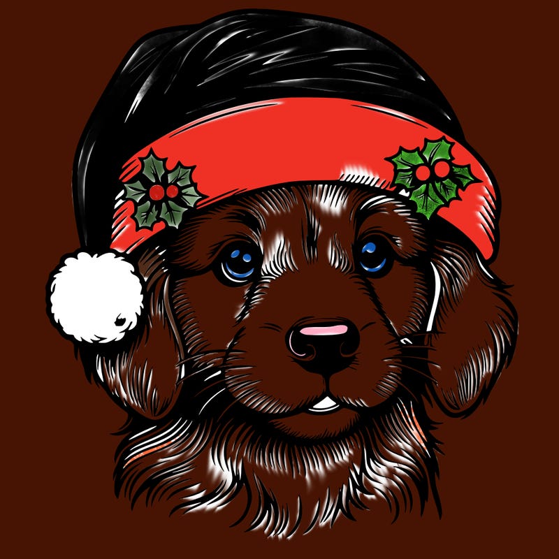 realistic dog wearing a santa hat