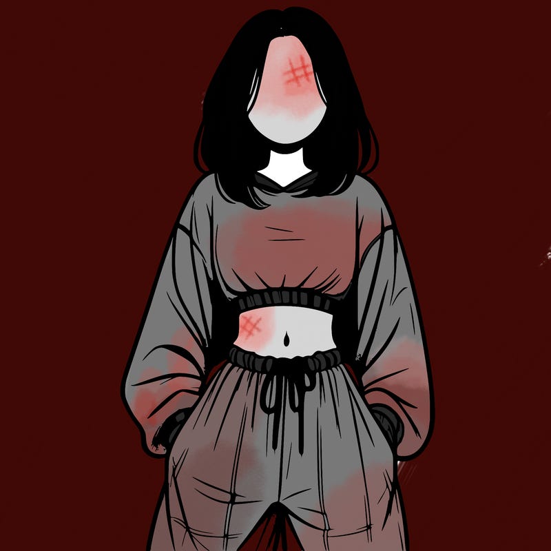 realistic girl faceless with baggy pants and a crop top