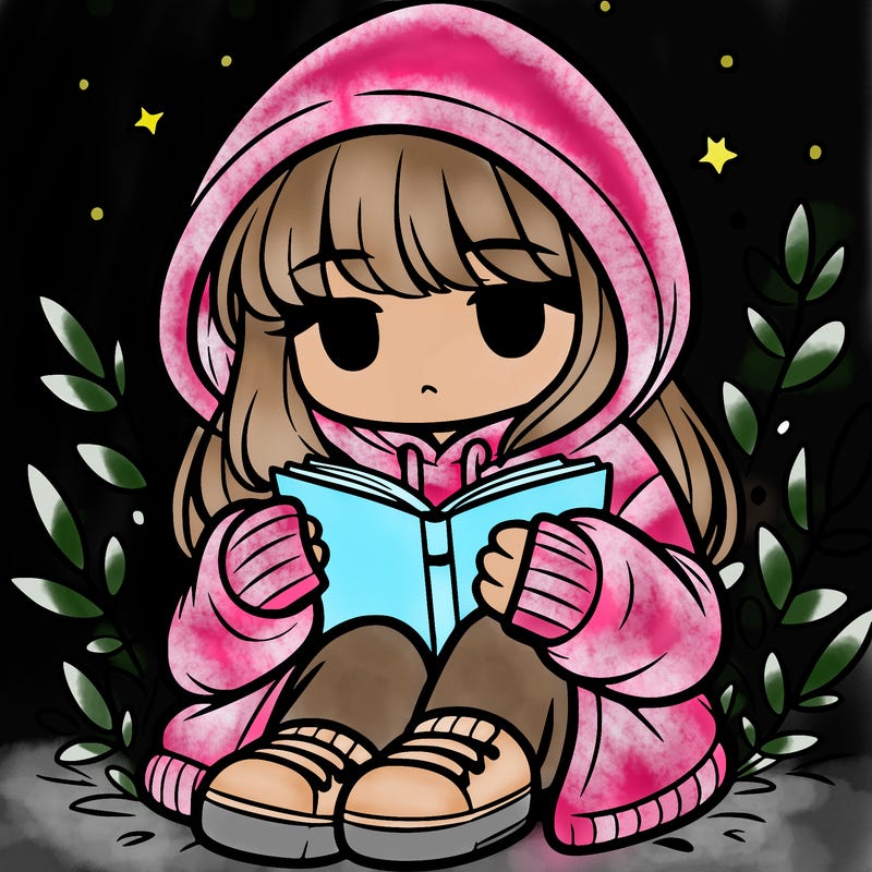 girl in oversized hoodie reading a book