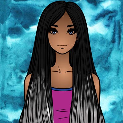 realistic girl with long straight hair