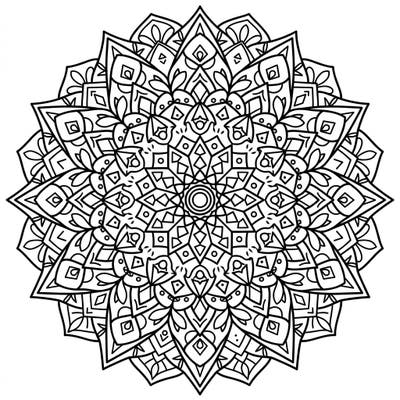 Unfold the beauty of spring with this stunning geometric mandala coloring page. Its intricate patterns, composed of precise shapes, invite you into a world of mindful creation.