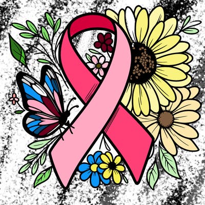 cancer awareness symbol with flowers and butterflies