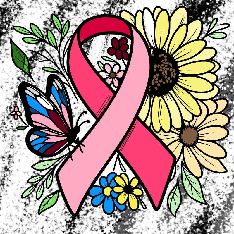 cancer awareness symbol with flowers and butterflies