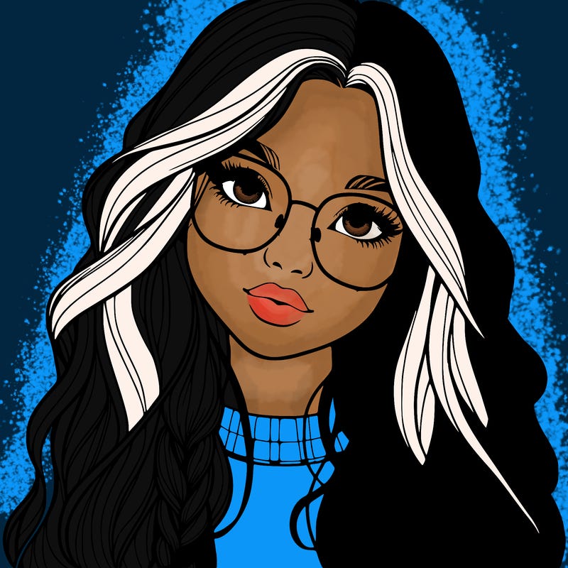 girl with long hair and freckles and glasses realistic