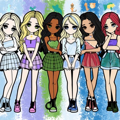 a group of girls realistic