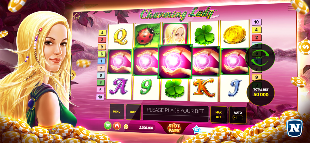 Slotpark Casino Slots Online - Slotpark CasinoのCharming Lady deluxeスロットゲーム画面