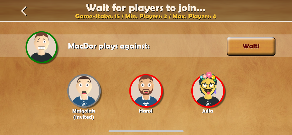 Oh Hell Online - Multiplayer waiting lobby in Oh Hell Online card game with player avatars